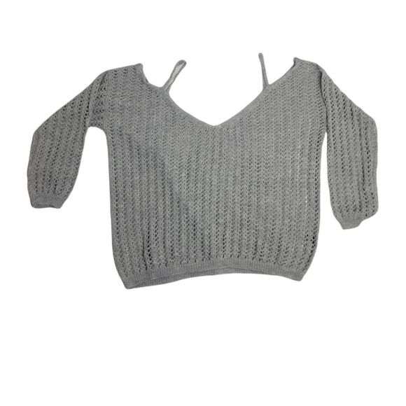 CURVE gray open knit cold shoulder soft v-neck sweater 2XL - Picture 2 of 7